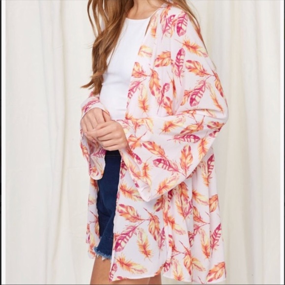 Pink Boho Feather Kimono Cardigan - Picture 8 of 8